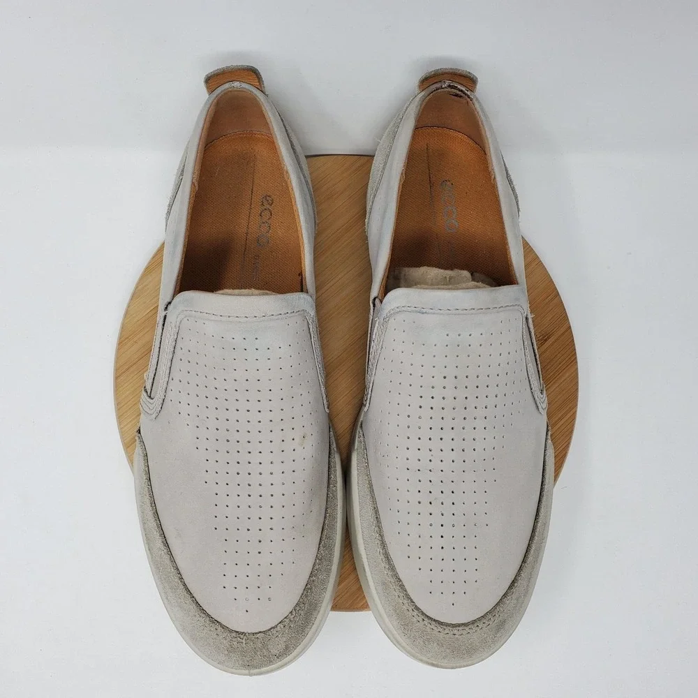 Ecco Collin 2.0 Shoes Mens 41 Beige Grey Slip On Loafer Comfort Sneaker 7-7.5 US